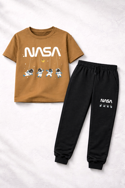 🌟 Premium 2-Piece Kids Summer Tracksuit 🌟 NASA Printed T-Shirt + Soft Cotton Jogger