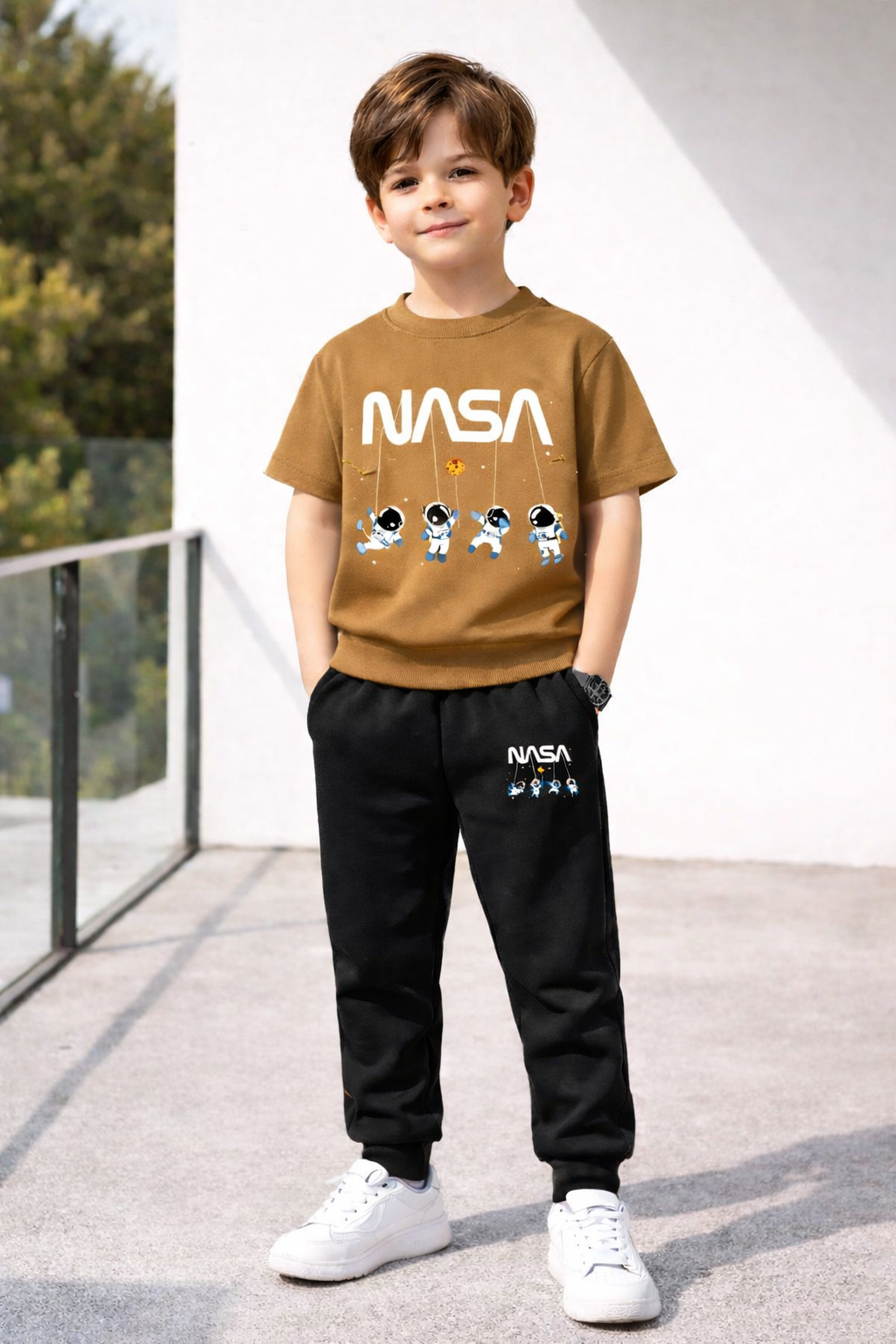 🌟 Premium 2-Piece Kids Summer Tracksuit 🌟  NASA Printed T-Shirt + Soft Cotton Jogger