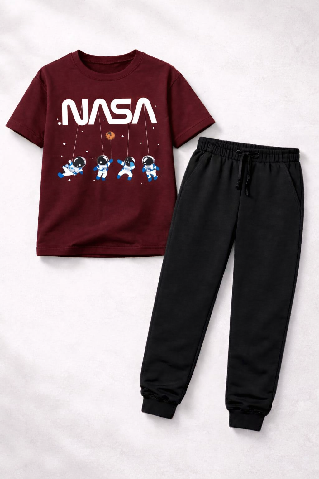 DTF NASA Kids 2-Piece Summer Tracksuit 🌞  Astronaut Printed T-Shirt + Comfortable Jogger