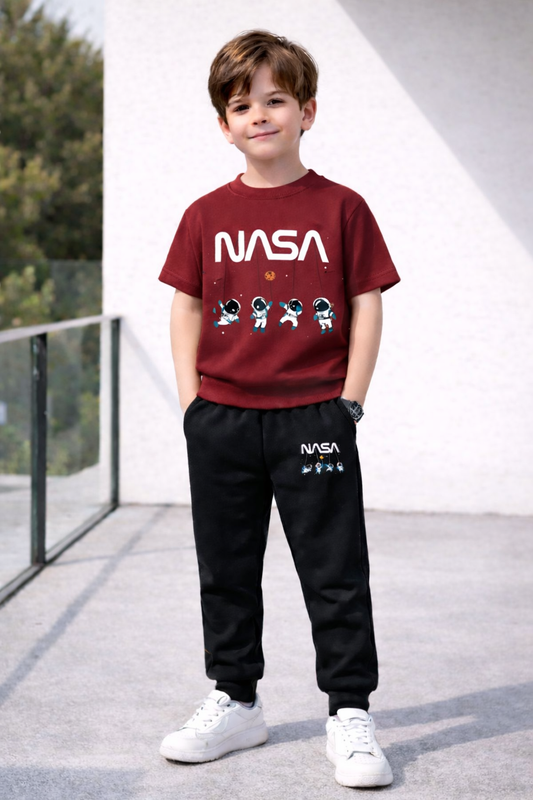 DTF NASA Kids 2-Piece Summer Tracksuit 🌞  Astronaut Printed T-Shirt + Comfortable Jogger