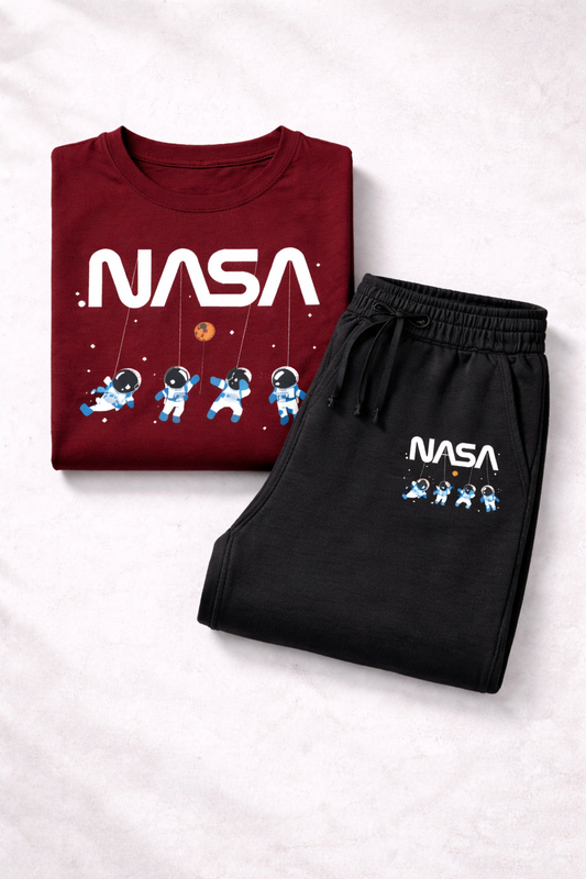 DTF NASA Kids 2-Piece Summer Tracksuit 🌞  Astronaut Printed T-Shirt + Comfortable Jogger